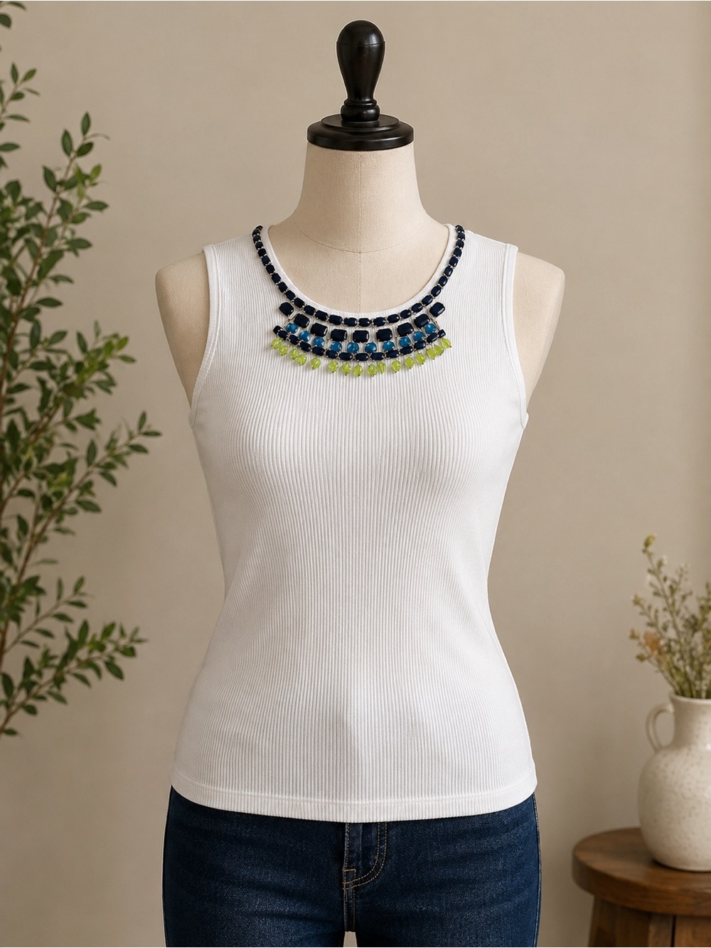 Ruby Rd. Women White Ribbed Tank Top - Picture 4 of 4